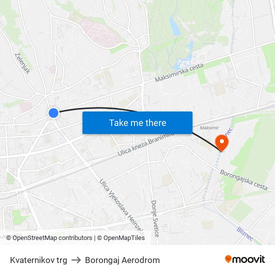 Kvaternikov trg to Borongaj Aerodrom map