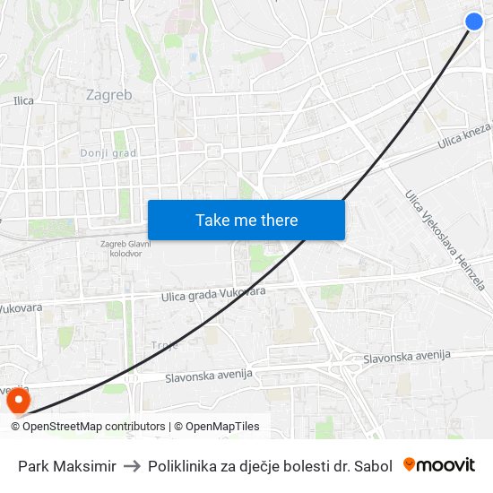 Park Maksimir to Poliklinika za dječje bolesti dr. Sabol map