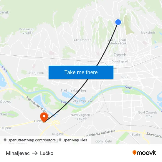 Mihaljevac to Lučko map