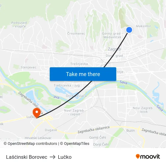 Lašćinski Borovec to Lučko map