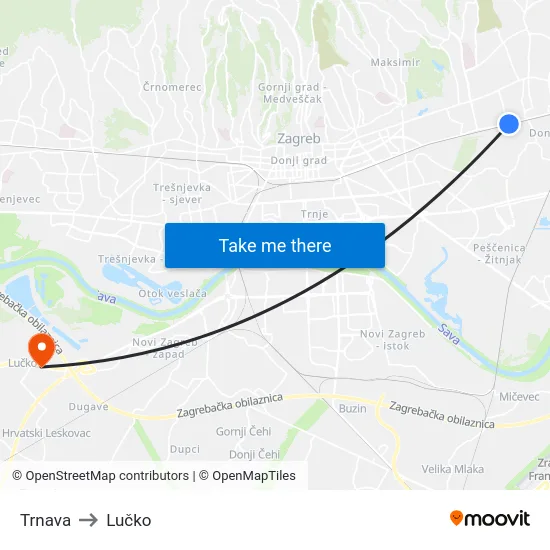 Trnava to Lučko map