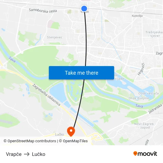 Vrapče to Lučko map