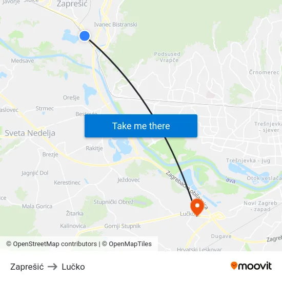 Zaprešić to Lučko map