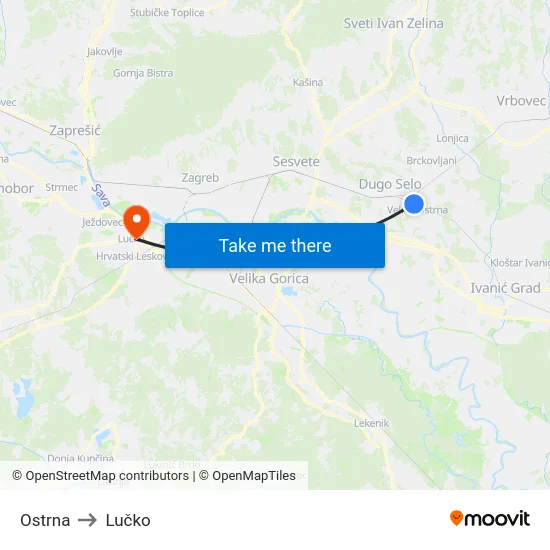 Ostrna to Lučko map