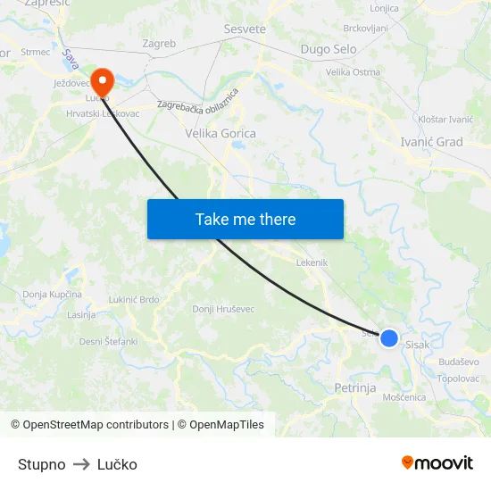 Stupno to Lučko map