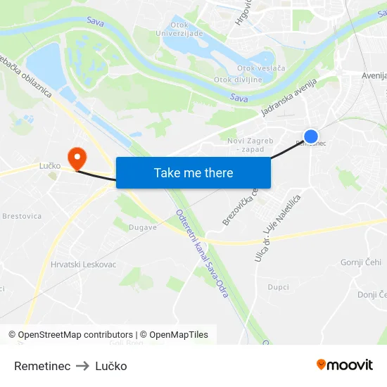 Remetinec to Lučko map