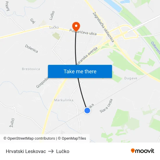 Hrvatski Leskovac to Lučko map