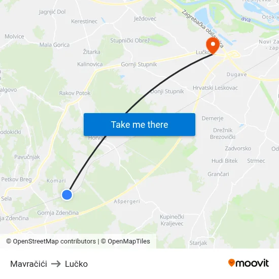 Mavračići to Lučko map