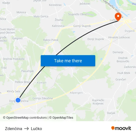 Zdenčina to Lučko map