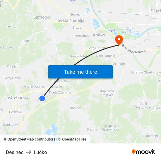 Desinec to Lučko map