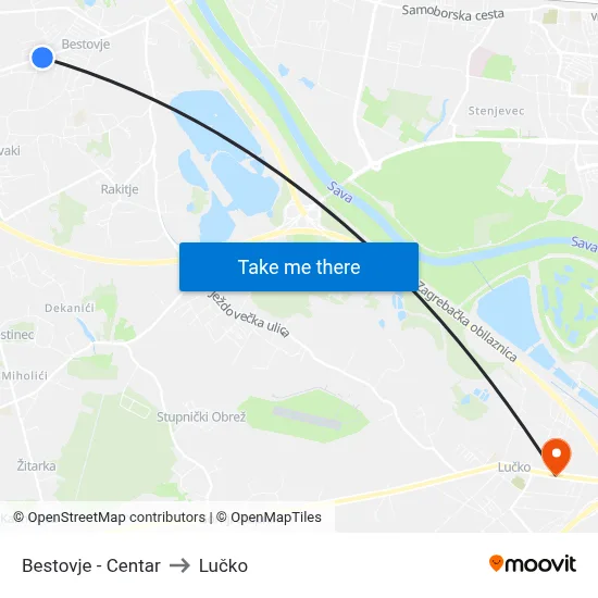 Bestovje - Centar to Lučko map