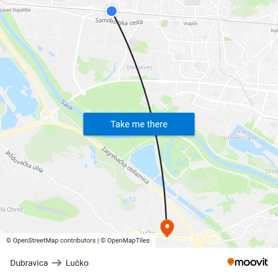 Dubravica to Lučko map