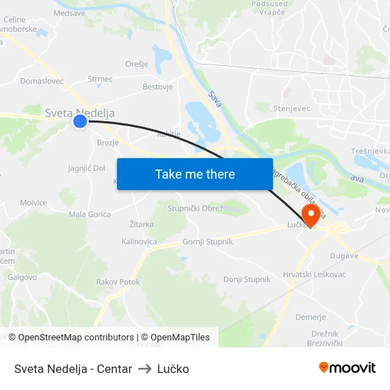 Sveta Nedelja - Centar to Lučko map