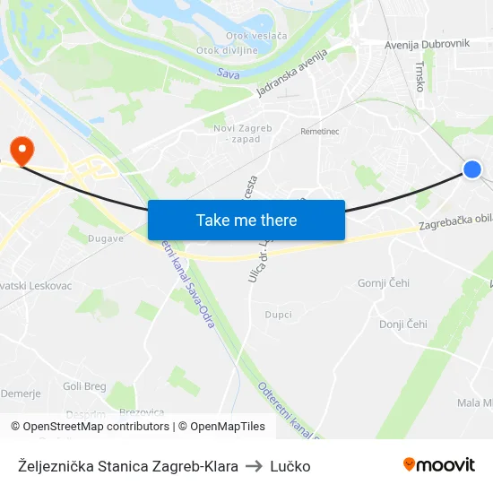 Željeznička Stanica Zagreb-Klara to Lučko map