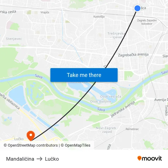 Mandaličina to Lučko map
