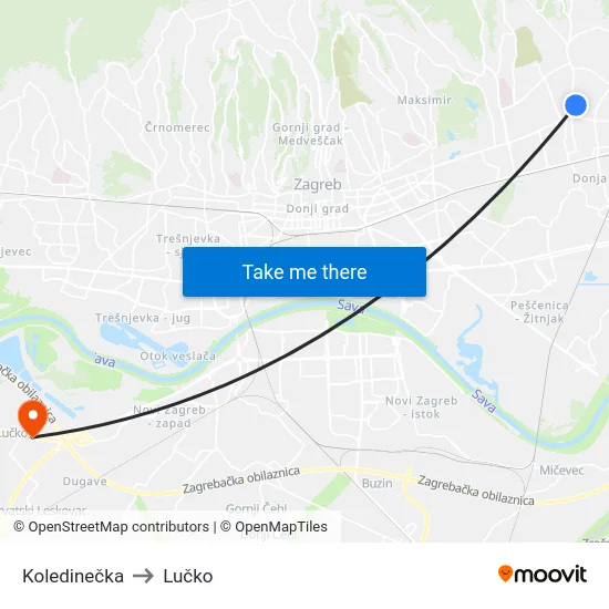Koledinečka to Lučko map