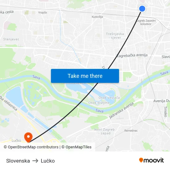Slovenska to Lučko map