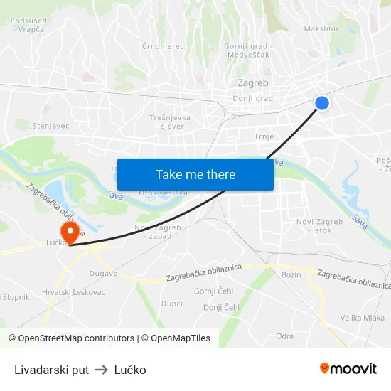 Livadarski put to Lučko map