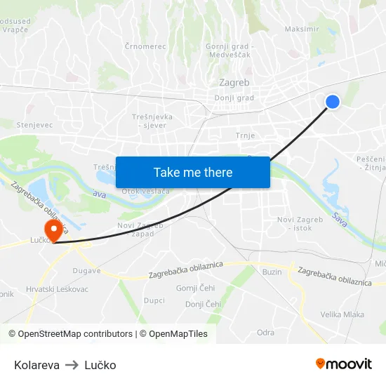 Kolareva to Lučko map