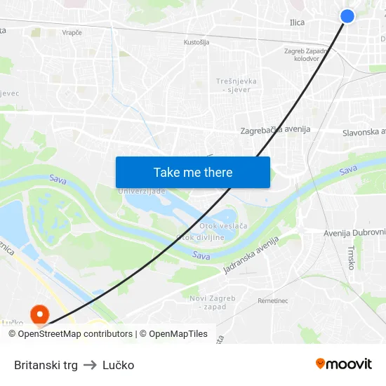 Britanski trg to Lučko map