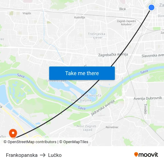 Frankopanska to Lučko map