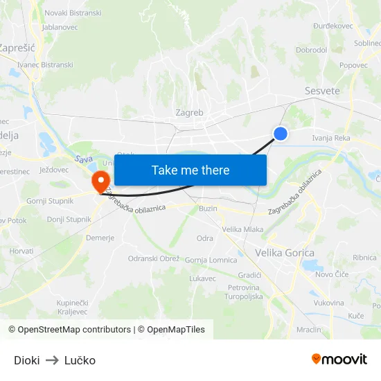 Dioki to Lučko map