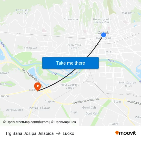 Trg Bana Josipa Jelačića to Lučko map