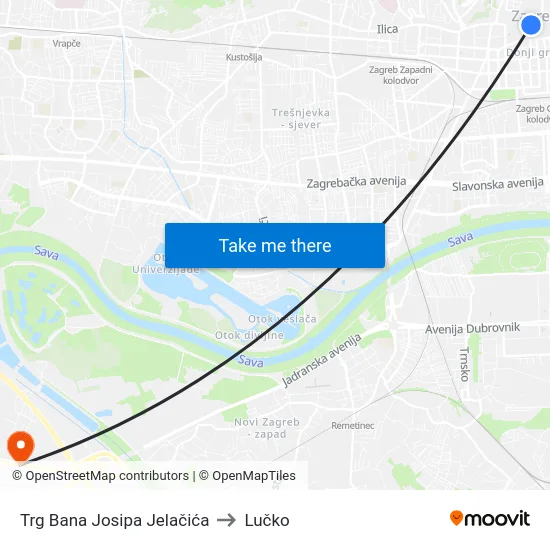 Trg Bana Josipa Jelačića to Lučko map