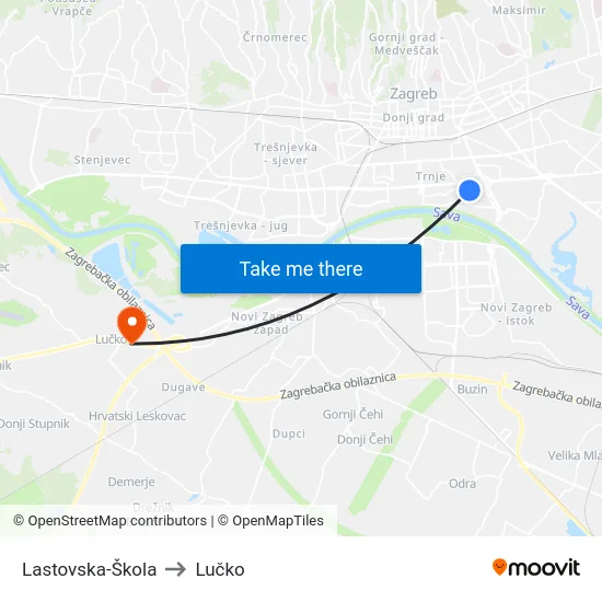 Lastovska-Škola to Lučko map