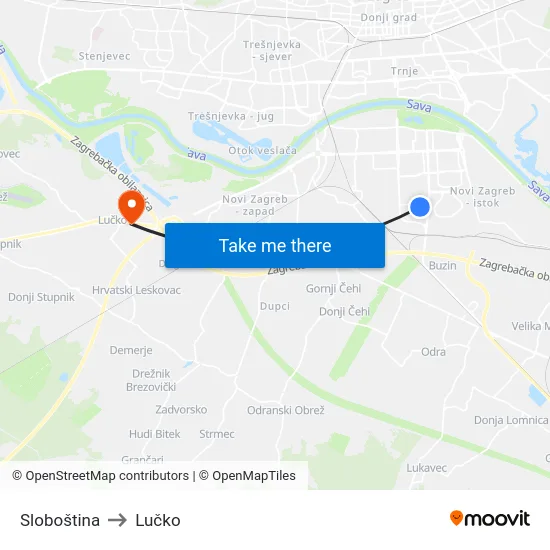 Sloboština to Lučko map