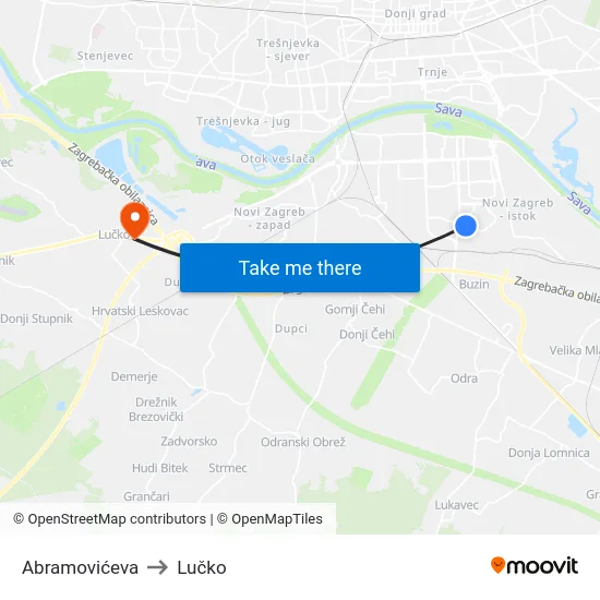 Abramovićeva to Lučko map