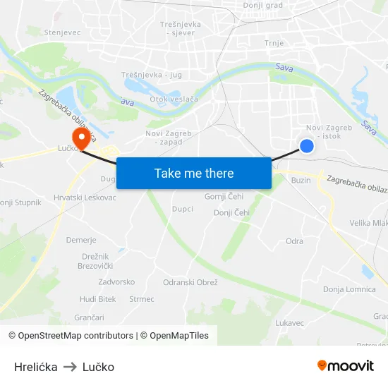 Hrelićka to Lučko map