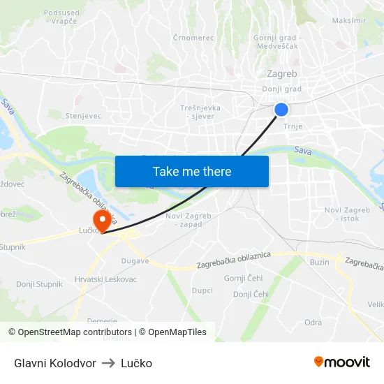 Glavni Kolodvor to Lučko map