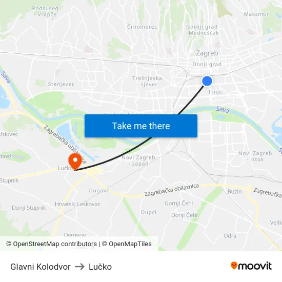 Glavni Kolodvor to Lučko map