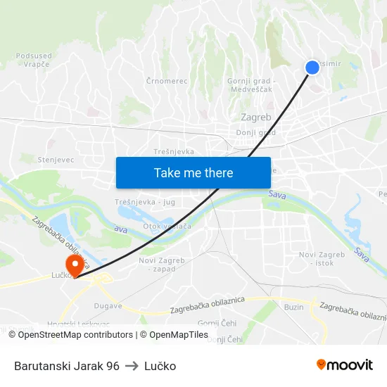 Barutanski Jarak 96 to Lučko map