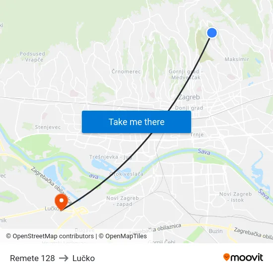 Remete 128 to Lučko map