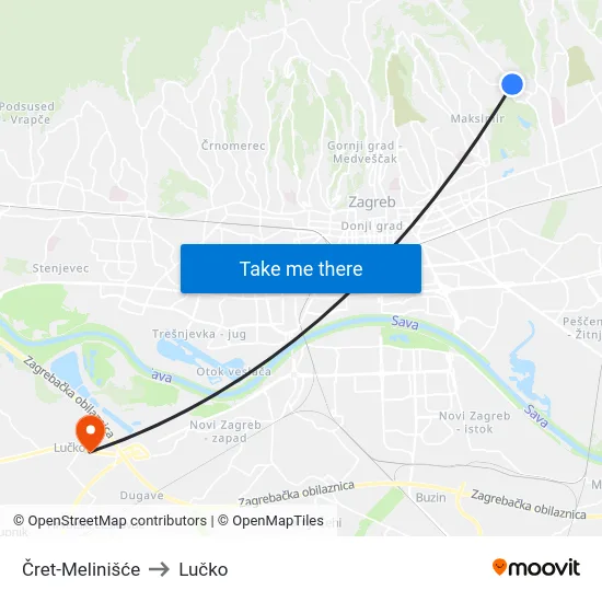Čret-Melinišće to Lučko map