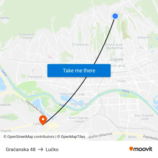 Gračanska 48 to Lučko map