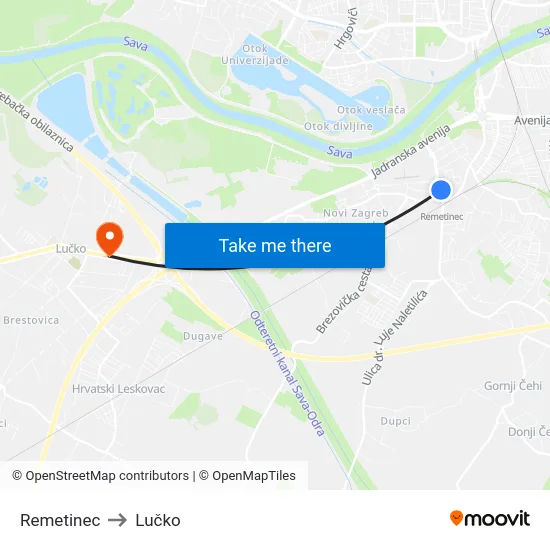 Remetinec to Lučko map