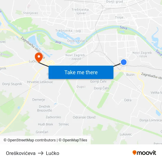 Oreškovićeva to Lučko map