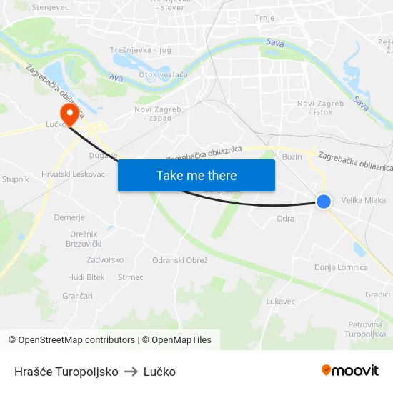 Hrašće Turopoljsko to Lučko map