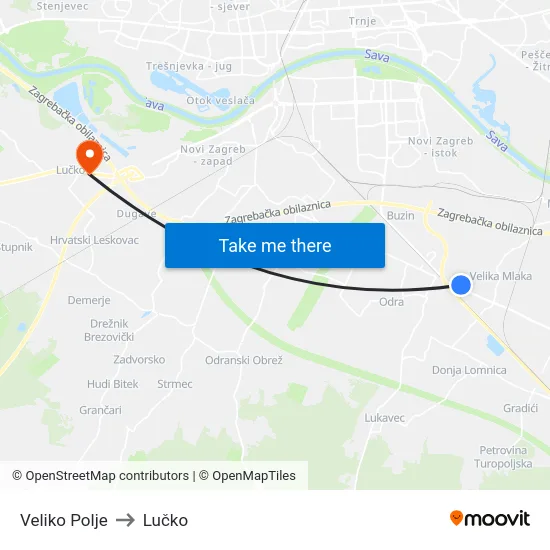 Veliko Polje to Lučko map