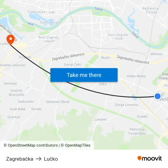 Zagrebačka to Lučko map