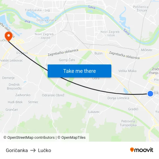 Goričanka to Lučko map