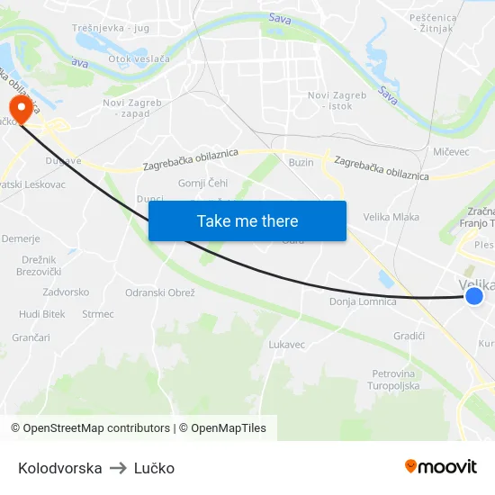 Kolodvorska to Lučko map