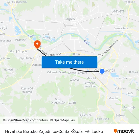 Hrvatske Bratske Zajednice-Centar-Škola to Lučko map