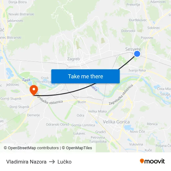 Vladimira Nazora to Lučko map