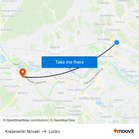 Kraljevečki Novaki to Lučko map