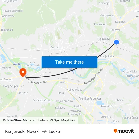 Kraljevečki Novaki to Lučko map