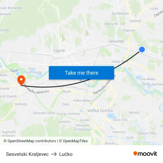 Sesvetski Kraljevec to Lučko map